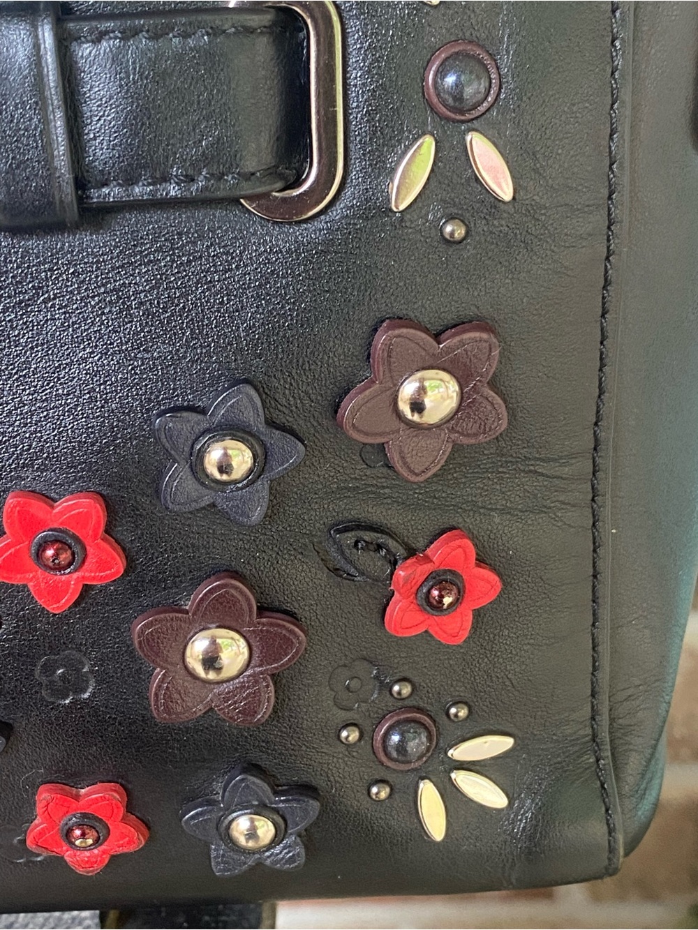 Coach Floral Appliqué Carryall 25 Satchel Black F59450 HTF - Picture 8 of 16